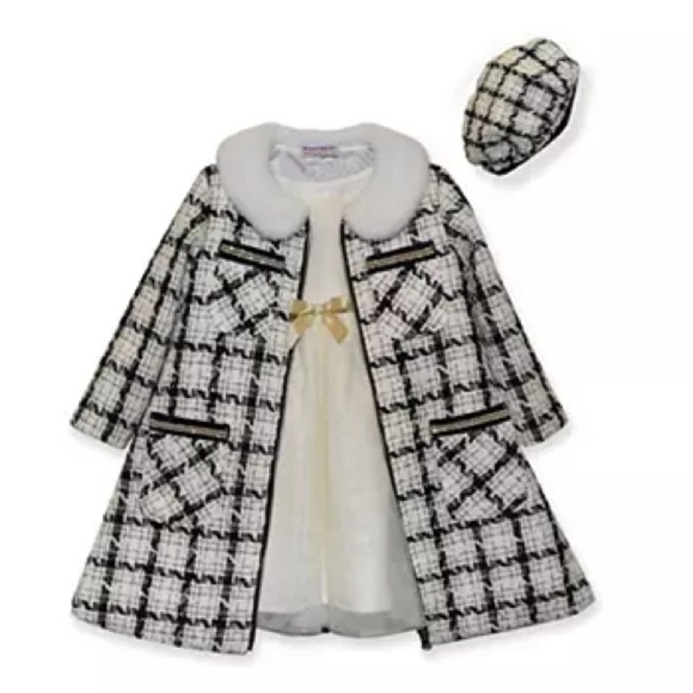 Toddler Girl Blueberi Boulevard Dress & Boucle Patterned Coat Set